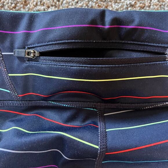 Athleta Multi Stripe Sonar Rainbow Navy Capri Crop Leggings. Size Small - Picture 7 of 7